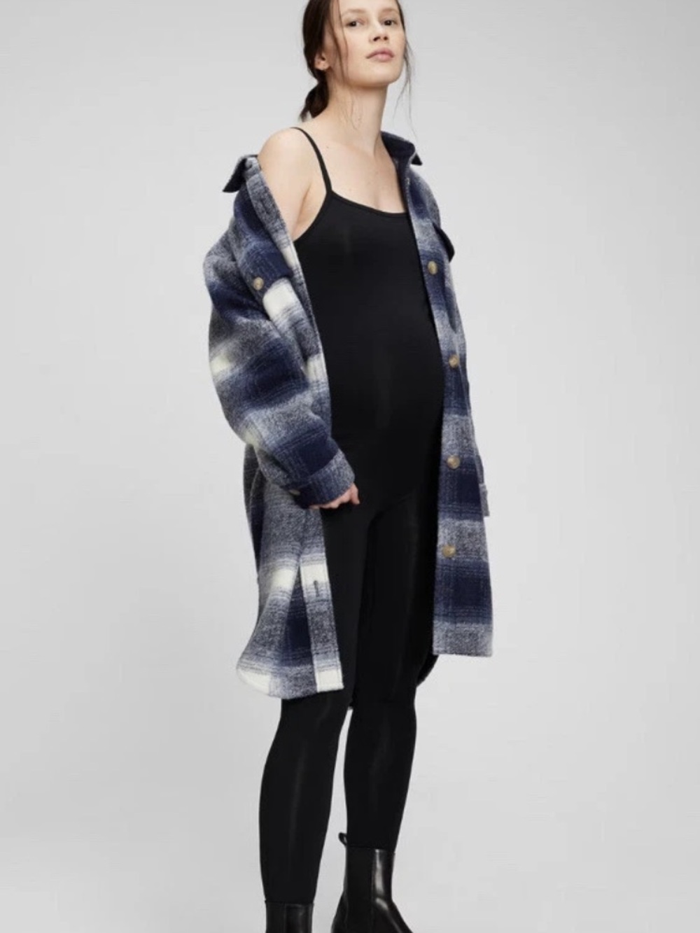 GAP Navy and White Plaid long Shacket Coat